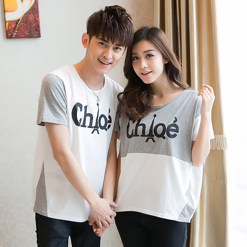 实拍情侣装夏装 短袖t恤女韩版学生班服 图片