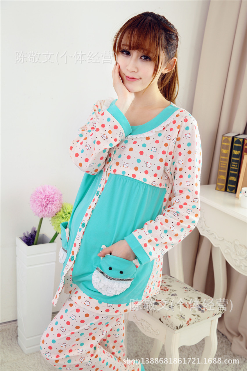 厂家直销春秋季女装款猫咪<em>开衫孕妇</em>哺乳月子服