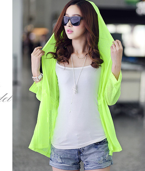 批发2014防晒衣 荧光<em>连帽宽松薄</em>空调衫 长短款