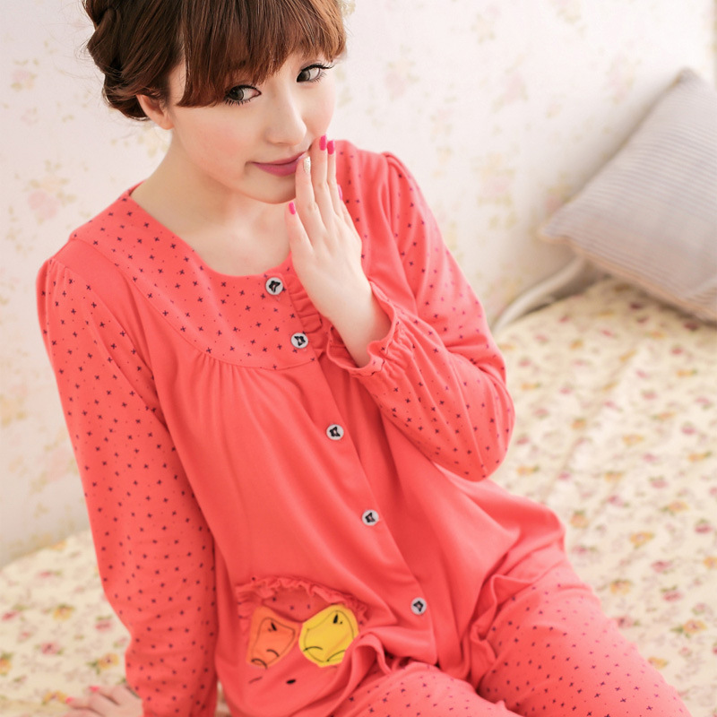 春天长袖卡通<em>睡衣</em>套装 <em>女款秋季</em>针织棉家居服