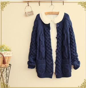 2014新款女装<em>韩国</em>东大门麻花<em>编织</em> 口袋加厚针