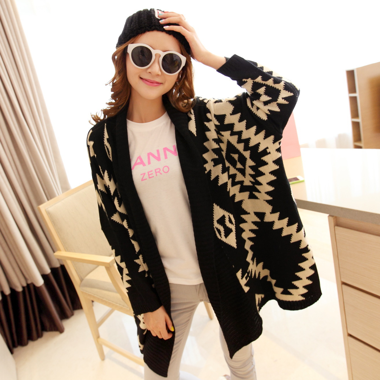 6111蝙蝠衫<em>宽松韩版</em>长袖<em>针织</em>衫女<em>开衫</em>小爸爸