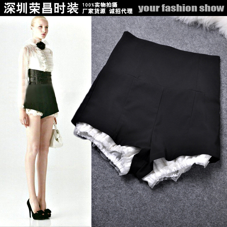 2014年欧美春夏女装新款 <em>高腰纯棉</em>蕾丝百搭短