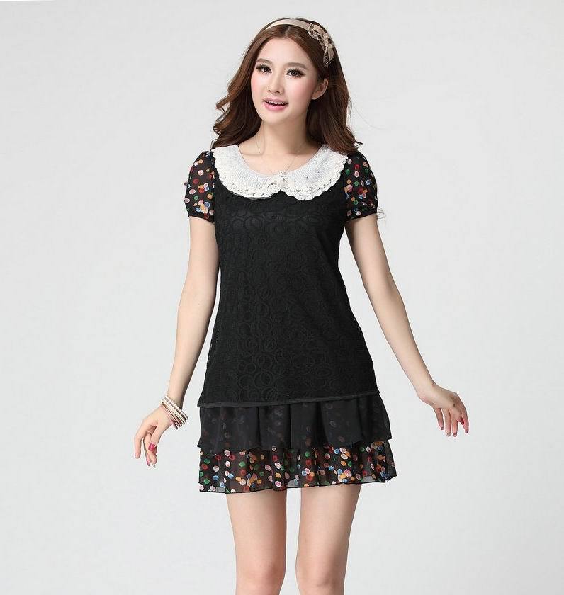 供应2014<em>胖mm</em>服装夏季短袖蕾丝连衣裙<em>大码女</em>