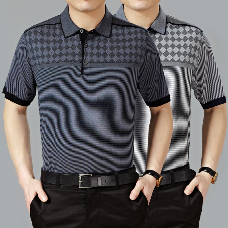 正品2014男士翻领短袖T恤 休闲中老年男短袖