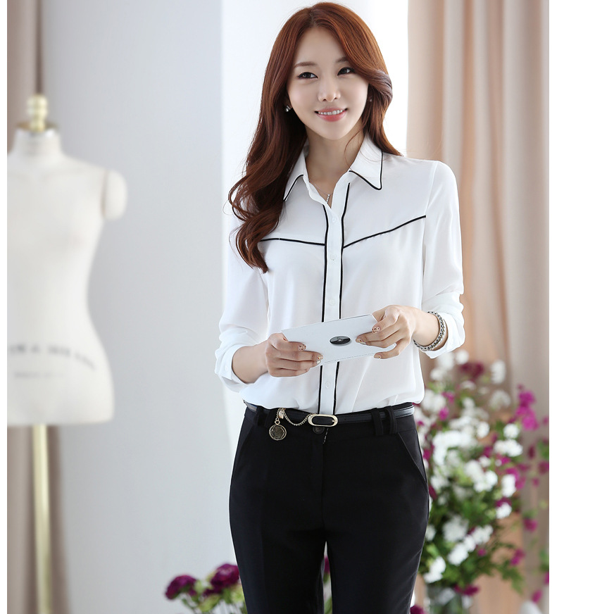 2014春季新款韩版女装雪纺衬衣 修身职业长袖