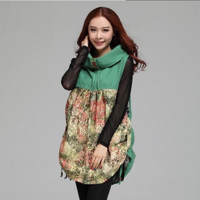 2014春季韩版新款 民族风时尚无袖立领连衣裙