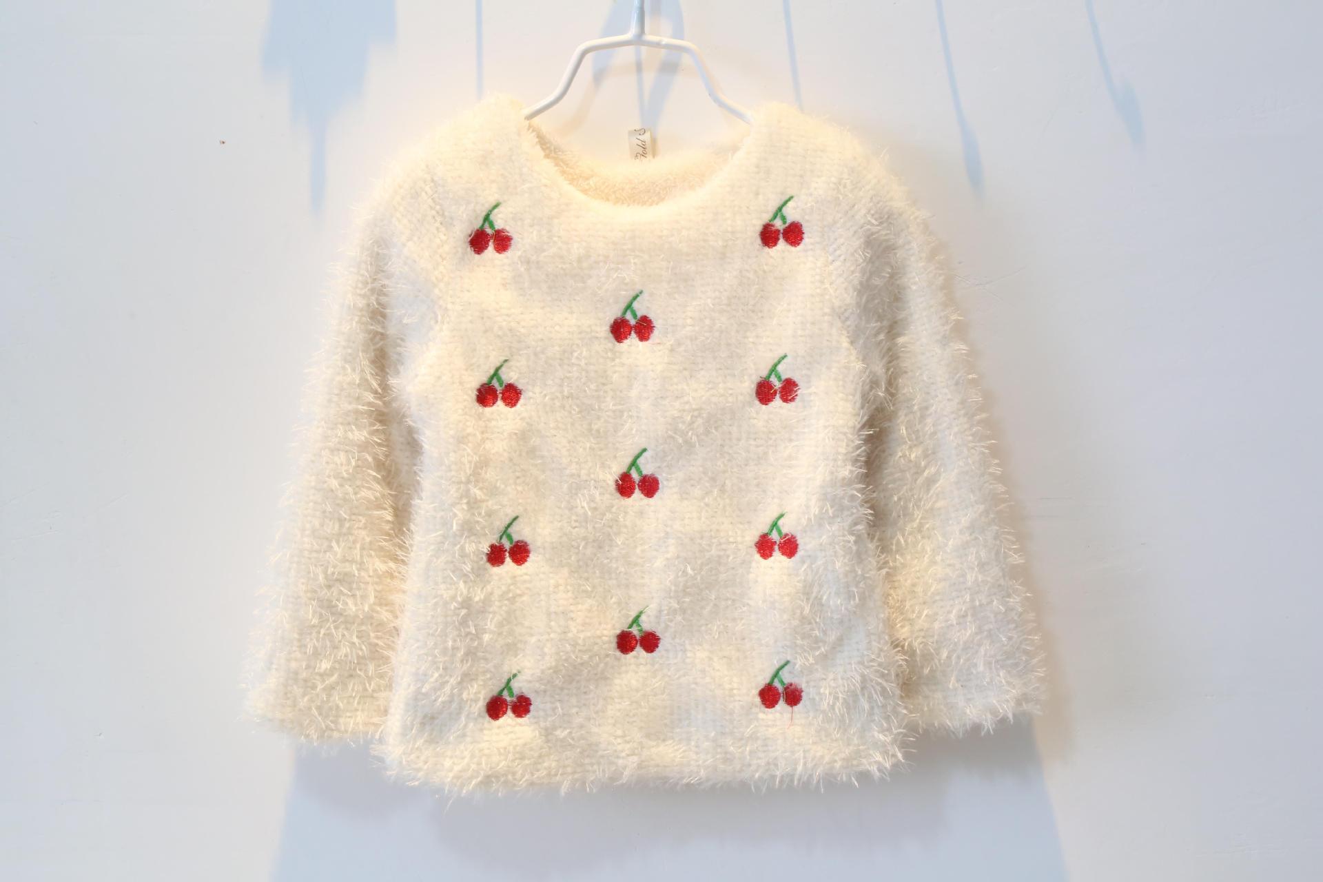 2014韩版<em>女童装</em> 秋冬款<em>加厚加绒</em>樱桃绣花<em>毛衣</em>