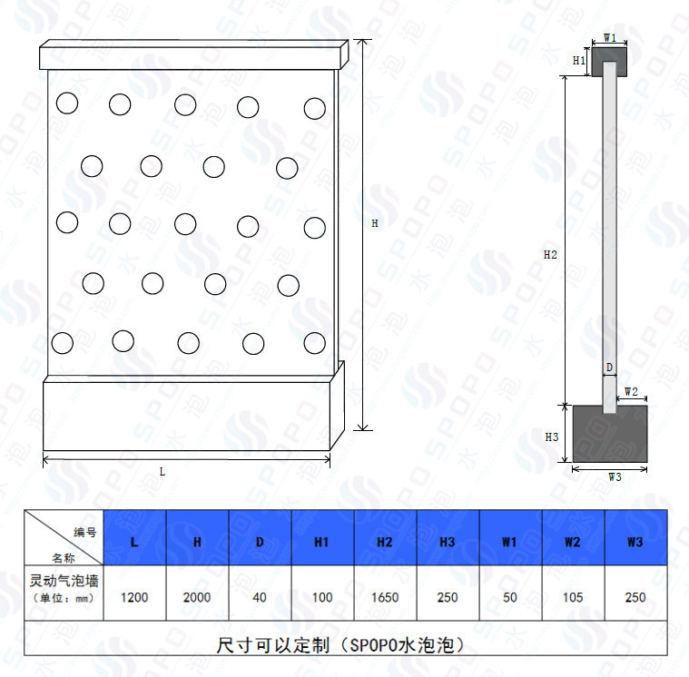 灵动气泡墙尺寸数据矢量图