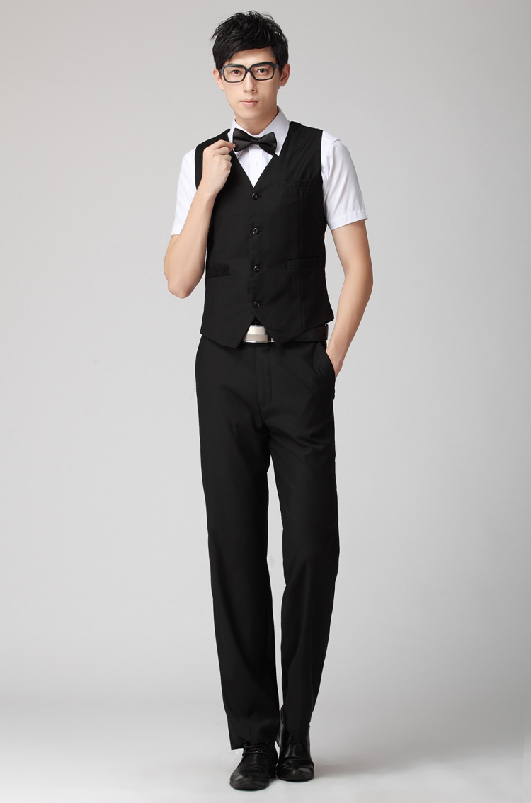 深蓝色黑色秋<em>冬装</em>银行<em>男装马甲</em>修身韩版职业马