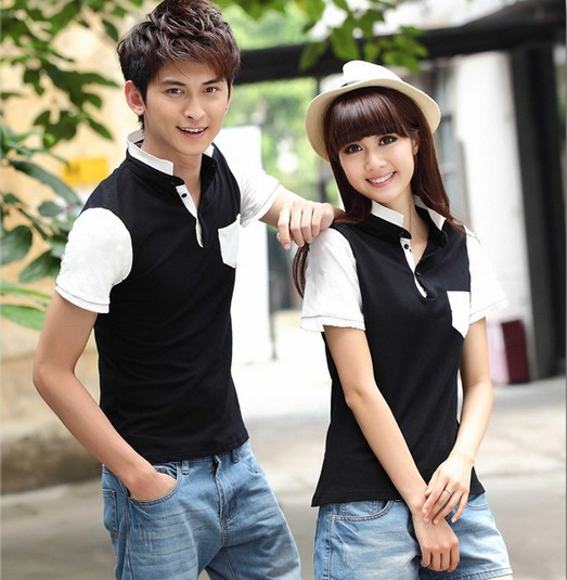 情侣装 2014新款 韩版翻领韩国夏季短袖T恤衫