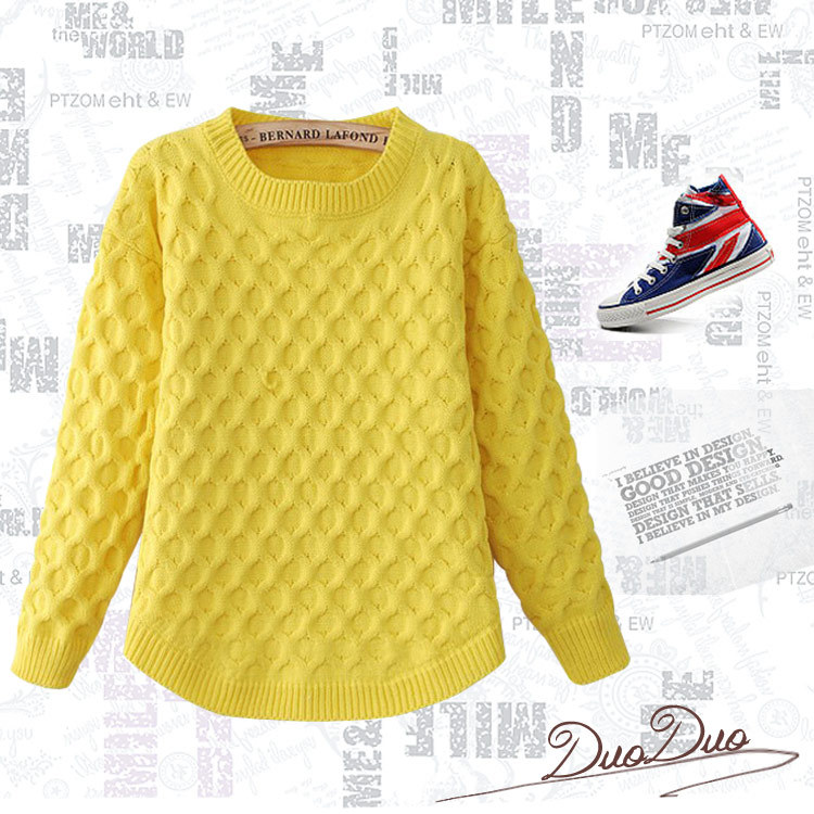 82-025 女装批发2013冬款韩版<em>圆领</em>套头菱形修