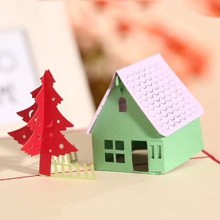 小房子立体纸雕 手工diy 3d贺卡 学生明信片 厂家直销