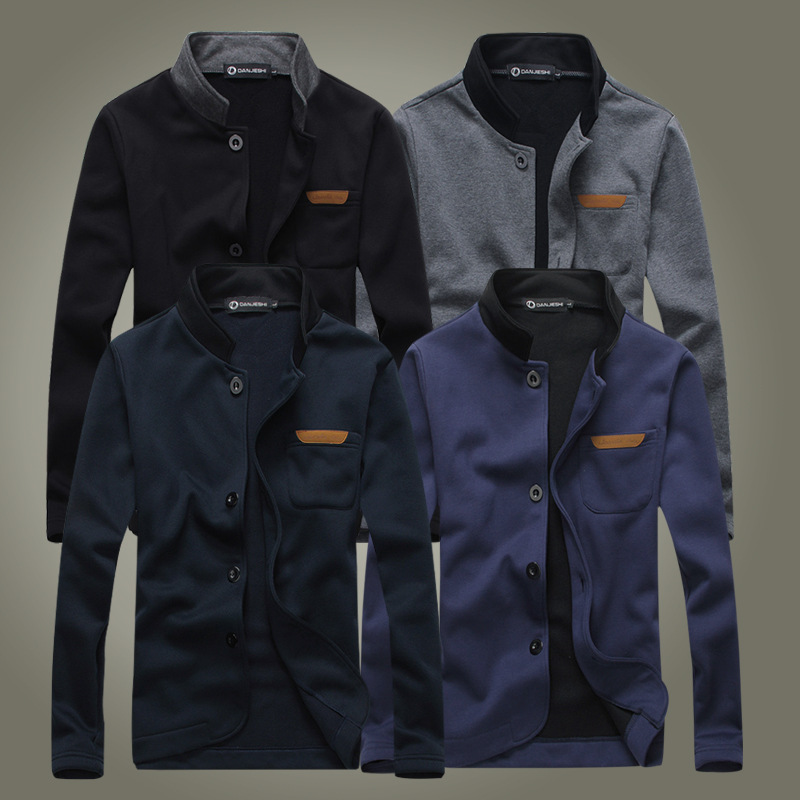 批 <em>简约</em>绣皮标<em>简约立领</em>男装<em>卫衣</em>修身<em>开衫</em>外套