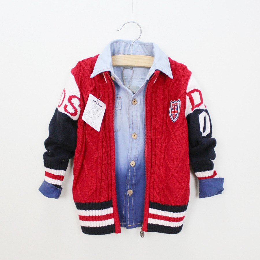 14春款 外贸童装 <em>男童</em>菱形提花<em>拉链开衫毛衣</em> 儿