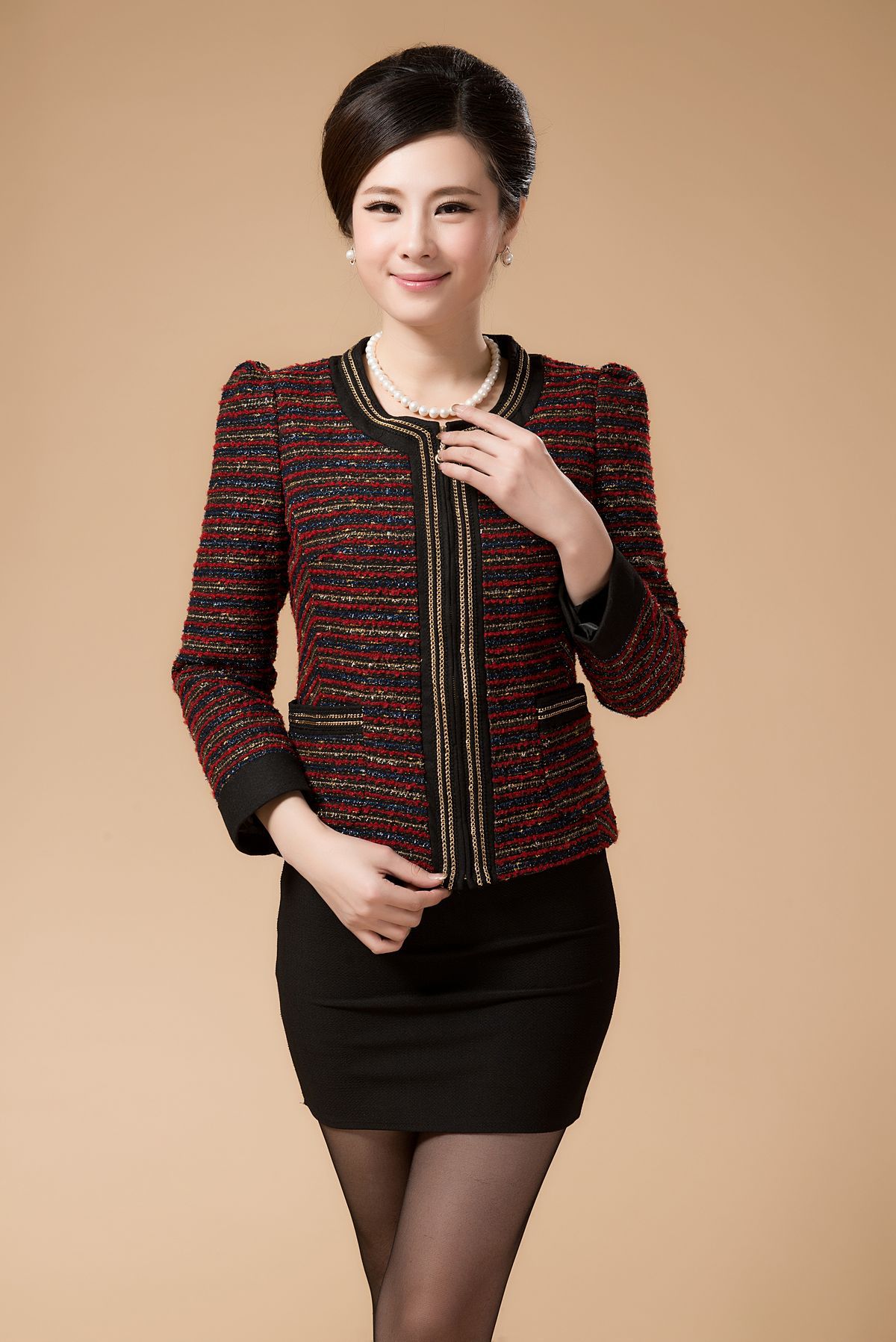 加肥加大妈妈装<em>淑女装外套</em>小西服带钻链搭韩版