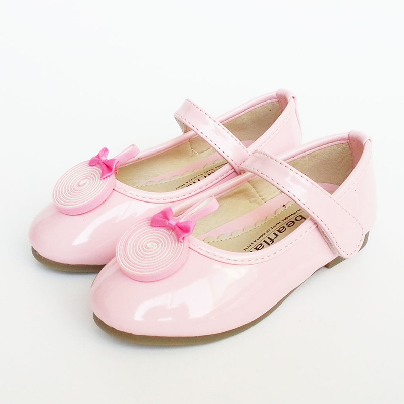 波板糖饰鞋头公主女童皮鞋 纯色中小女童单鞋 魔术贴鞋搭女童单鞋