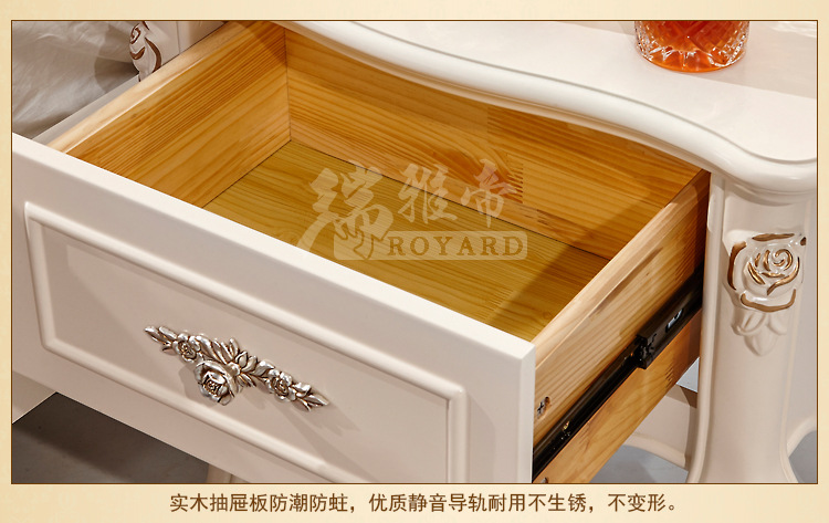 厂家直销批发 法式卧室实木床头柜 欧式荷花白实木床头柜