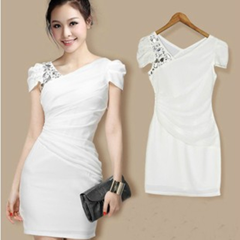 2014 春夏新款<em>女装</em> 韩国亮钻修身<em>雪纺</em>裙子 OL