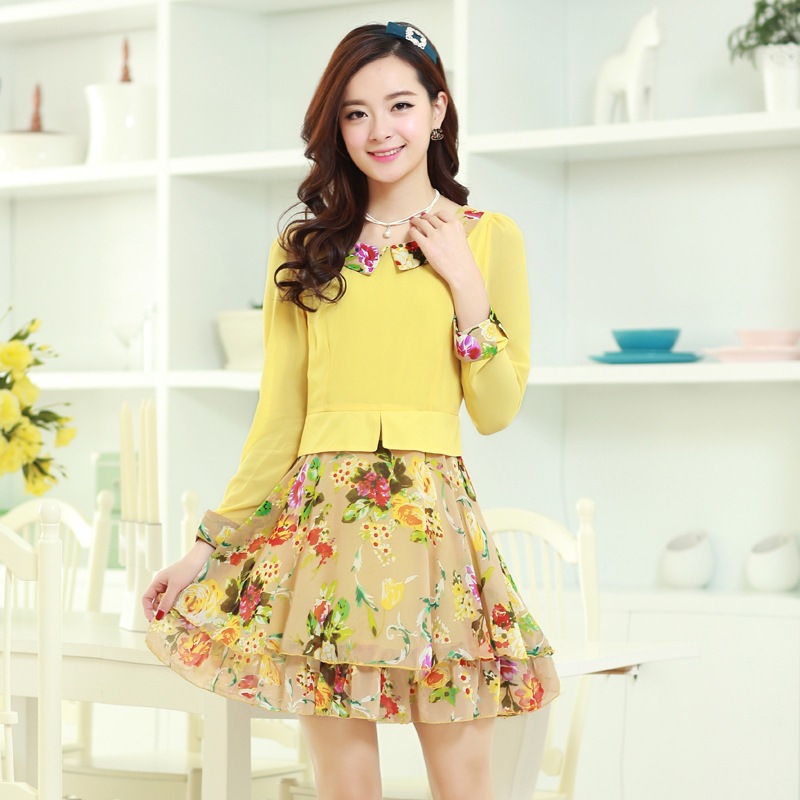 2014早<em>春装新款女装连衣裙</em>批发 韩版高档雪纺