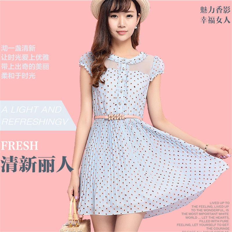 韩国代购 2014夏季新款 <em>韩版</em>女装 <em>修身</em>裙波点圆
