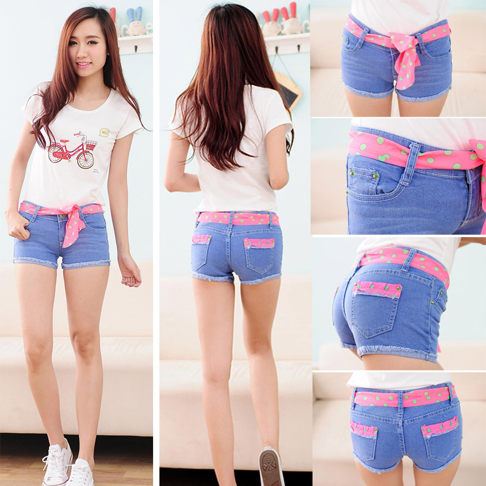 <em>2014新款</em>浅色女士<em>牛仔短裤</em>修身显瘦中腰短裤