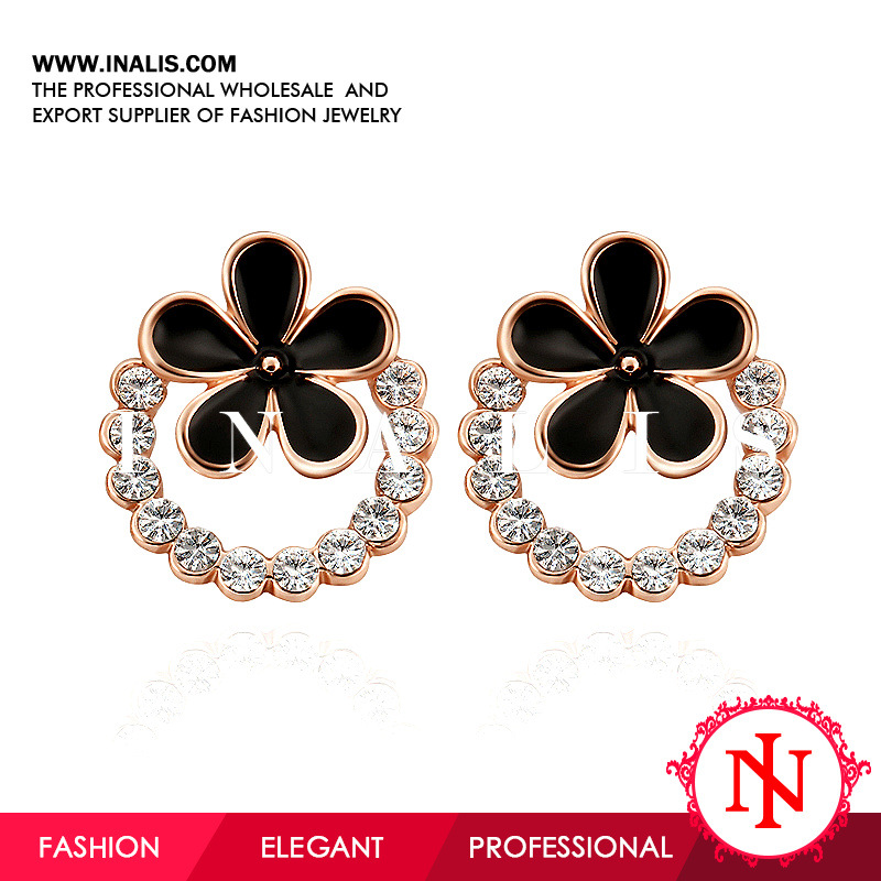 特色玫瑰金<em>女生饰品</em>礼物<em>批发</em> 个性镶钻欧美耳