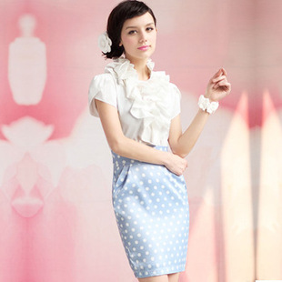 批发采购连衣裙-2014夏装新款荷叶边衬衫拼接