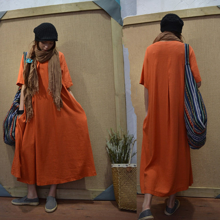 麦子<em>外贸</em>棉麻<em>女装春季</em>新款原单大版短袖连衣裙