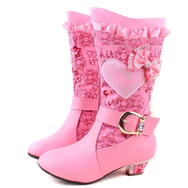 2014新款韩版蝴蝶结女童高跟靴童棉鞋儿童雪地靴女童靴子31-38码