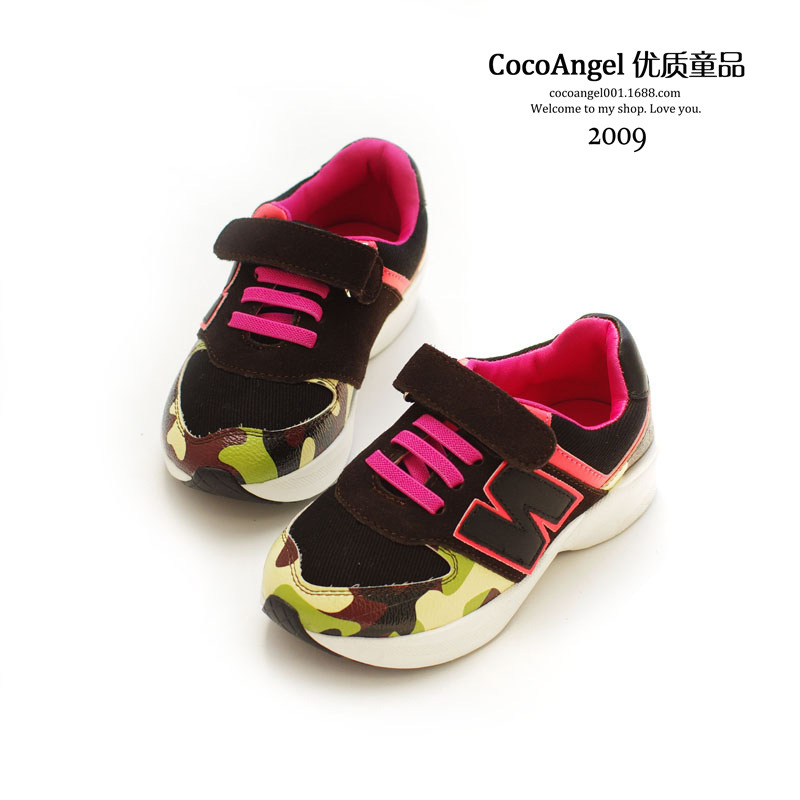 2014秋款 儿童休闲鞋 韩国迷彩款N字鞋 男童女童潮款真皮运动鞋