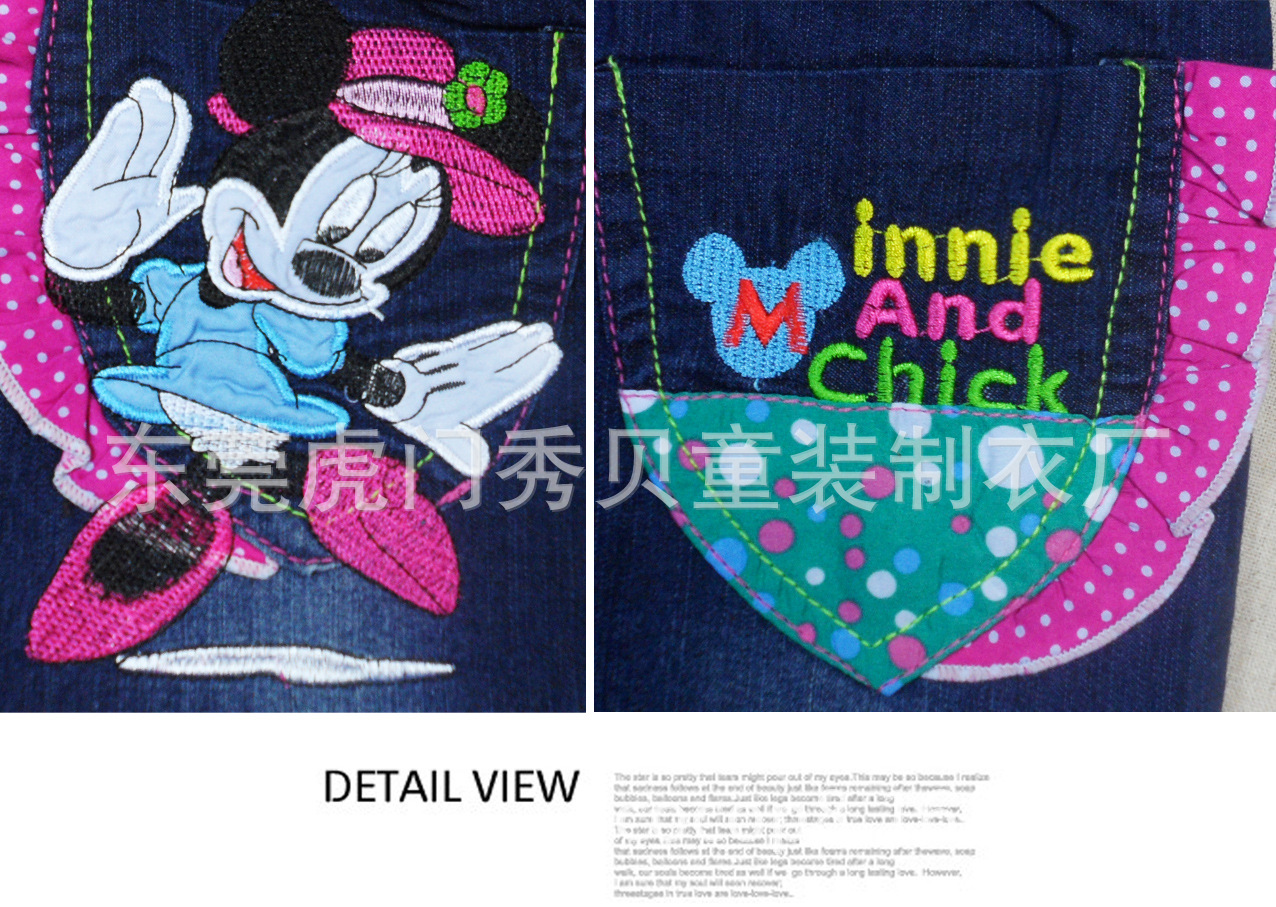 童裤-韩版绣花洗水卡通米妮<em>童牛仔短裤</em> 夏季新