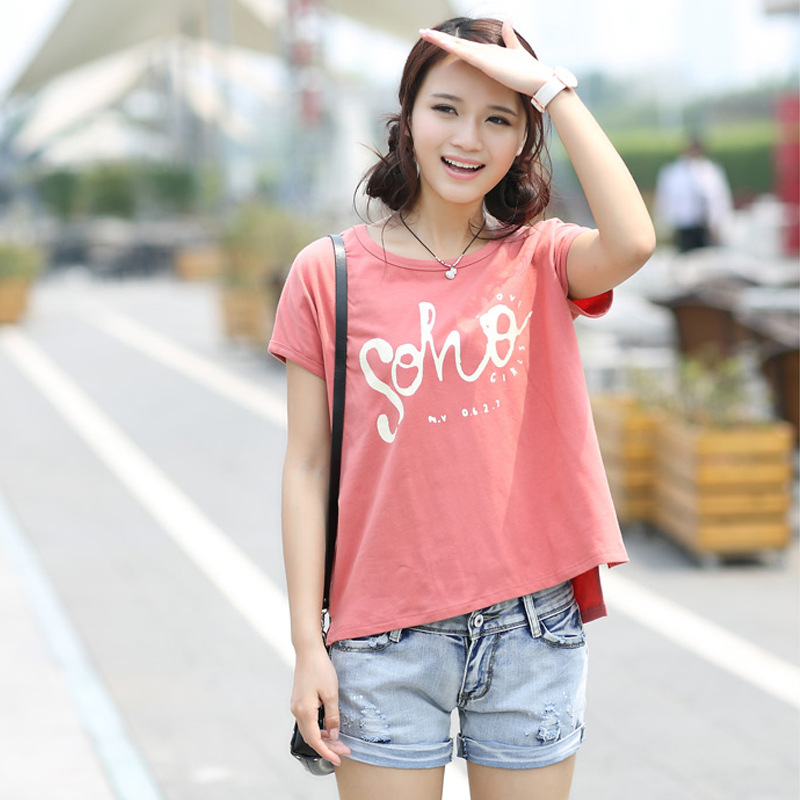 新款短袖t恤女2014韩版大码女装打底衫 个性印