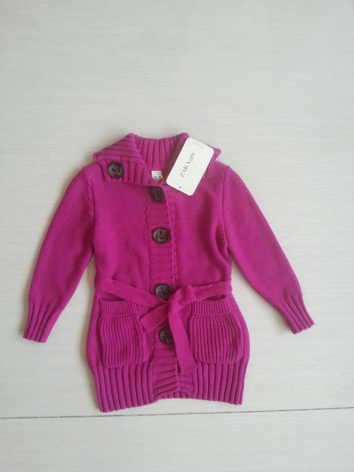 Z家中童<em>女童</em>毛衣长款外套儿童针织<em>开衫粗线</em>纯