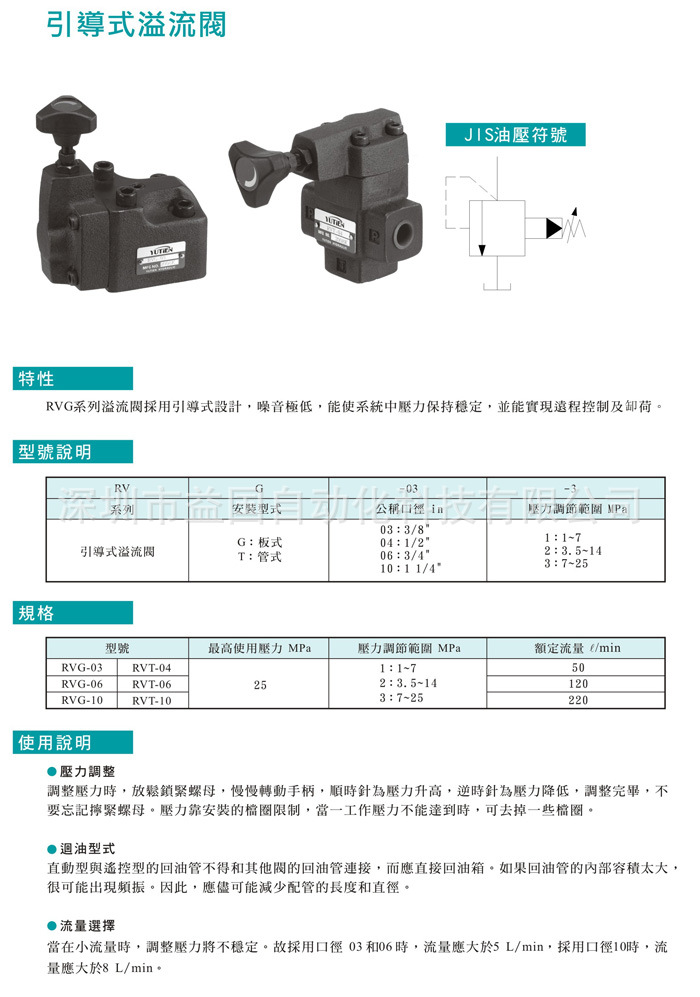 rvg-10 溢流阀 压力控制阀 调压阀 yutien液压阀