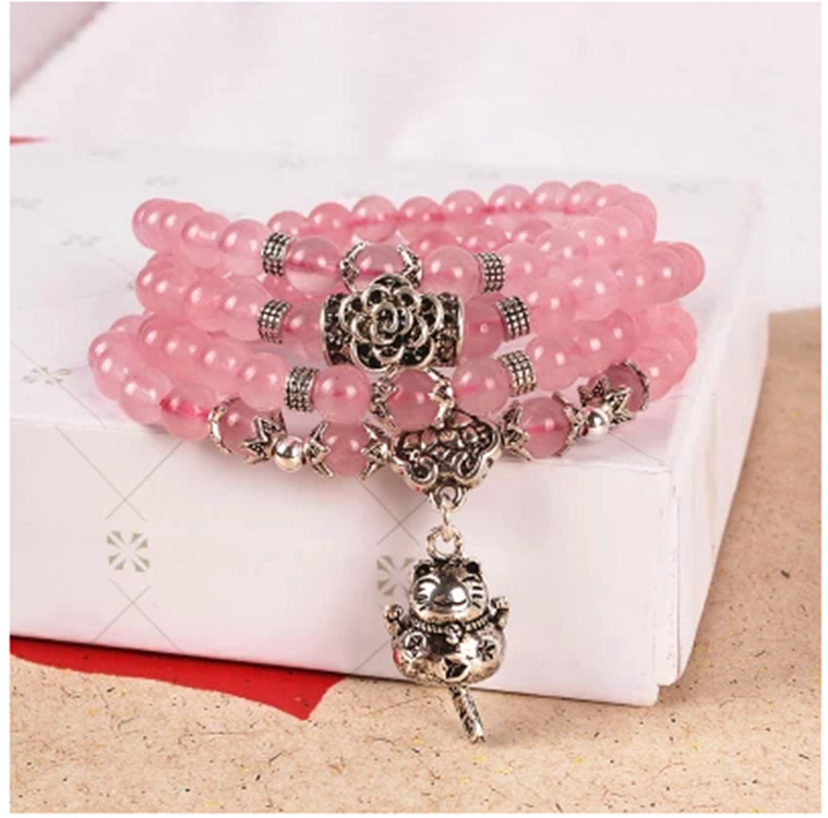 正品粉水晶108颗佛珠 <em>手链</em> 送闺蜜<em>女朋友</em> 饰品