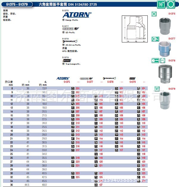 atorn 1/2六角套筒扳手 六角套筒组套 六角套筒 超低折扣