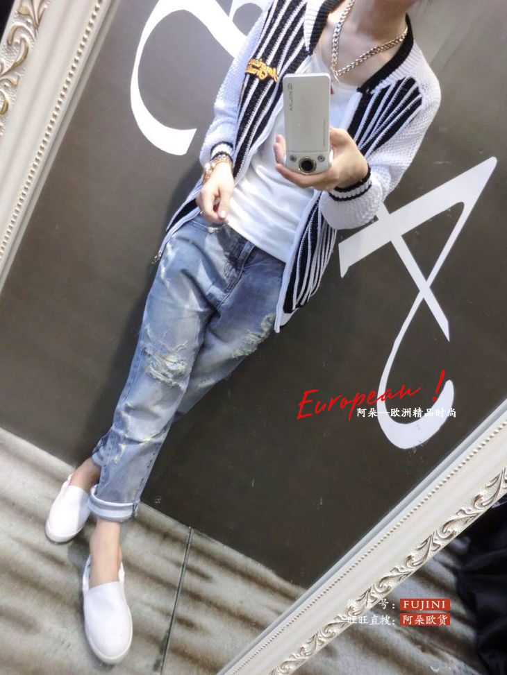 欧州站<em>女装</em>新款品牌秋装拼色<em>毛线</em>拉链<em>开衫</em>百搭