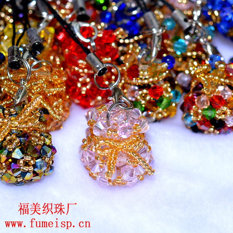 批发人造水晶手工手机挂件 4mm尖珠串珠,钱袋,福袋【发财瓶】