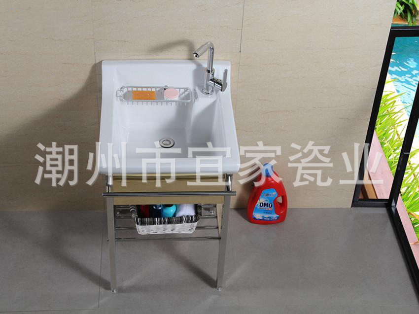 洗衣机组合柜-阳台洗衣水池 不锈钢架洗衣盆 带