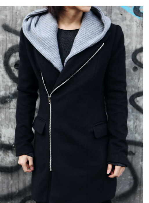 线连帽潮男韩版风衣 冬天风衣男士中长风衣秋