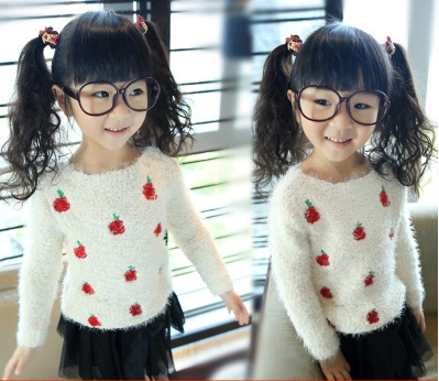 2014女童秋冬装新款<em>儿童</em>韩版<em>樱桃</em>绣花<em>毛衣</em>外