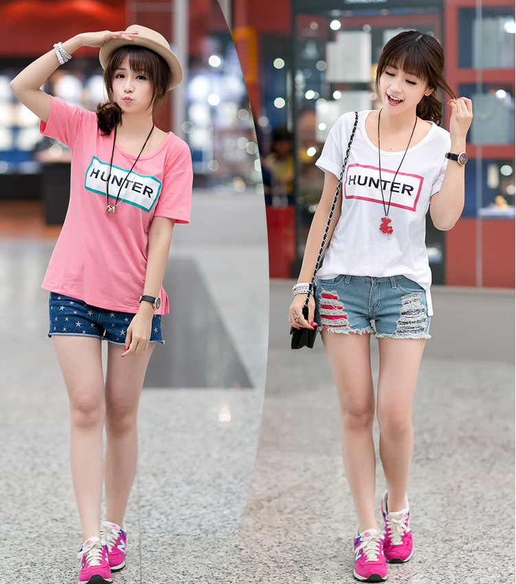 实拍 2014春装新款字母印花宽松短袖<em>t恤女韩版</em>