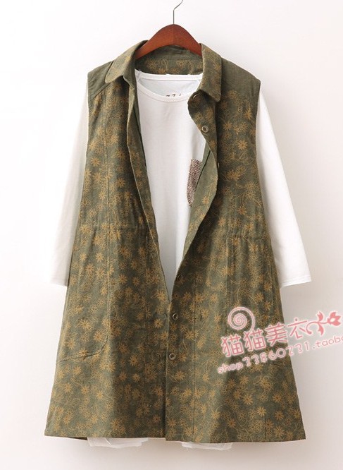 14新款女装<em>春装</em>中长款印花马夹 <em>马甲 外套女</em> 图