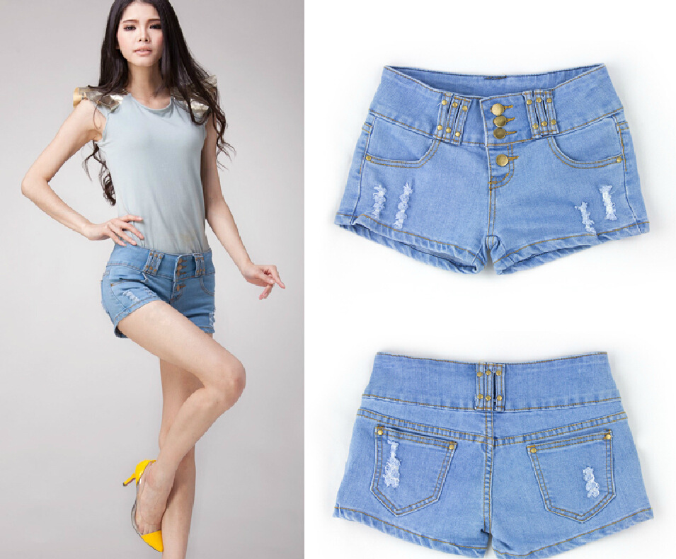 2014百搭<em>牛仔短裤女韩</em>休闲<em>显瘦</em>钮钉收腹女夏
