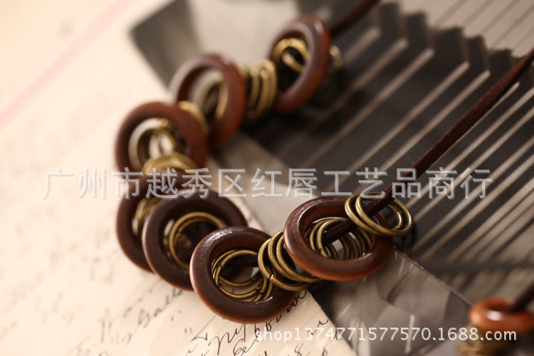 批发采购项链-复古文艺森女<em>挂链</em> <em>木</em>圈圈木环项
