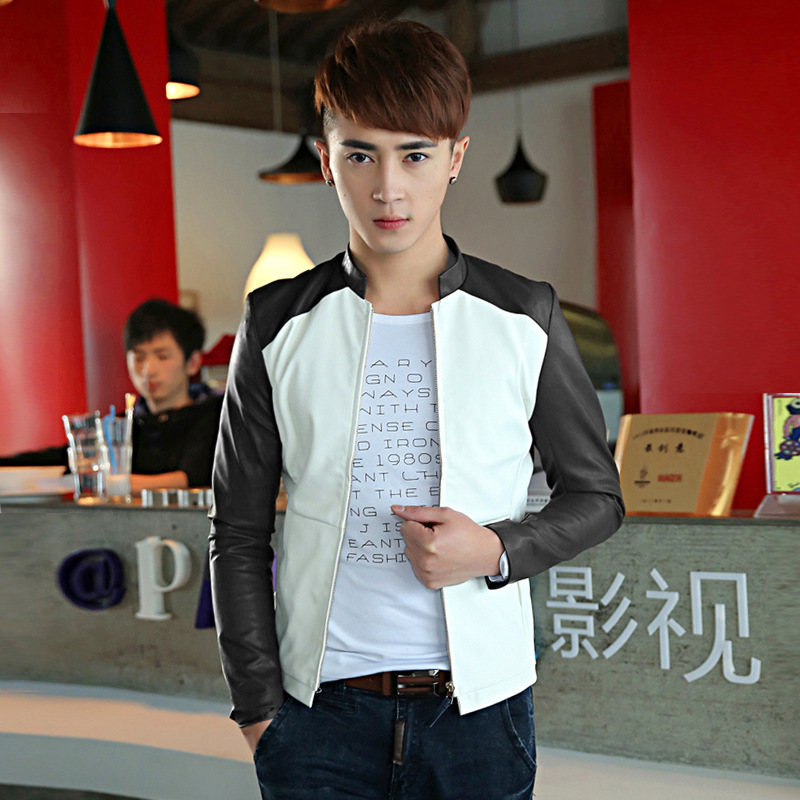 2014春装韩版男士立领皮衣 <em>男休闲</em>修身<em>皮夹克</em>