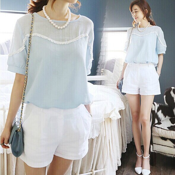 韩国东大门女装气质休闲款<em>女士棉麻短裤</em>高档套