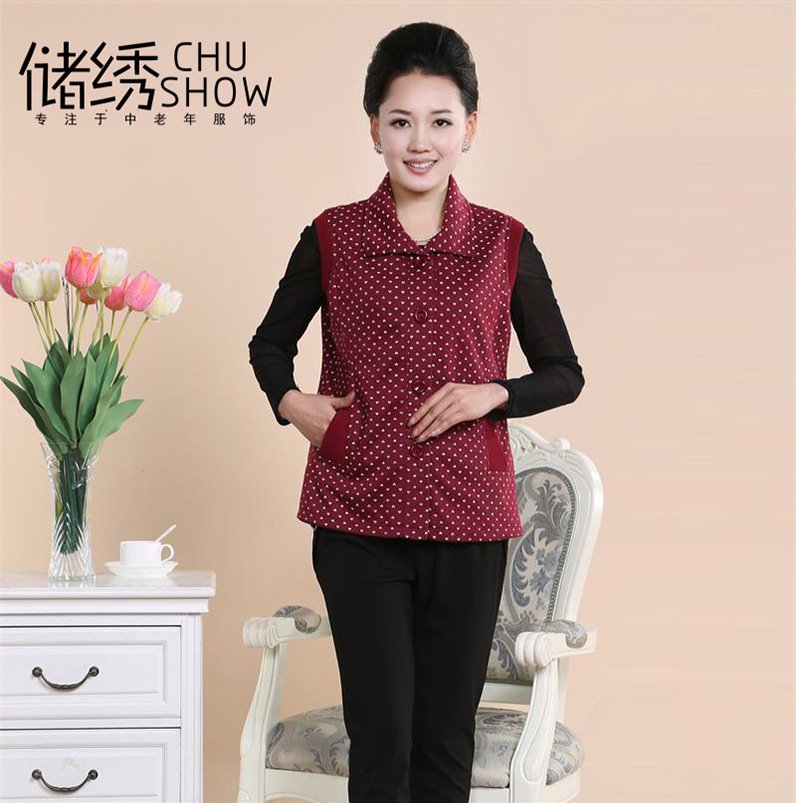 春秋装新款中年女坎肩老人棉背心中老年女马甲