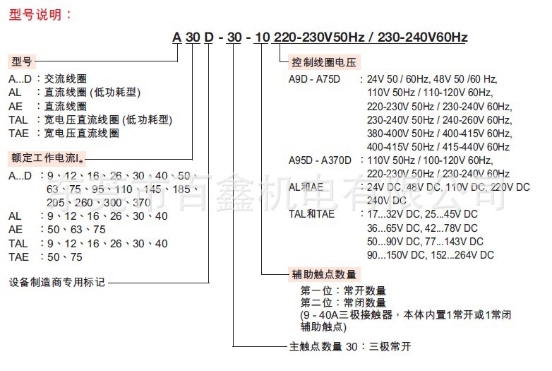 接触器型号说明